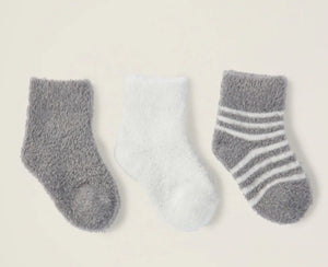 Barefoot Dreams CozyChic Lite Infant Socks, 3 Pack (Pink, Blue, or Pewter)