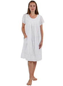 Cap Sleeve Embroidered Cotton Chemise