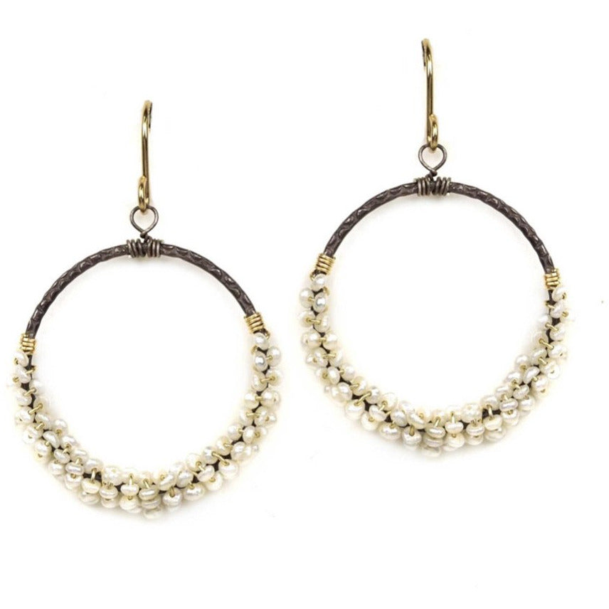 Freshwater Pearl Silver Circle Earrings