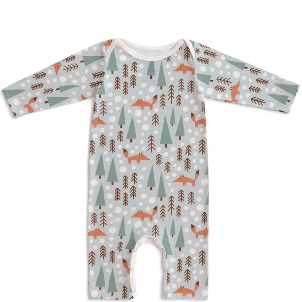 Organic Cotton Long Sleeve Romper - Blue Foxes