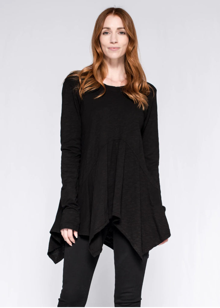 Wilt Long Sleeve Hanky Hem T-Shirt - Black, XS or M